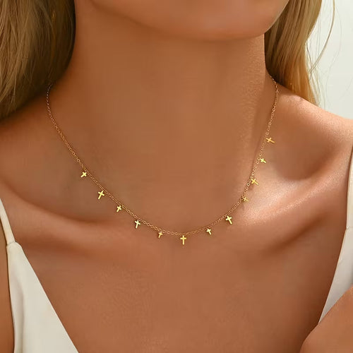 Dainty Cross Tassel Necklace